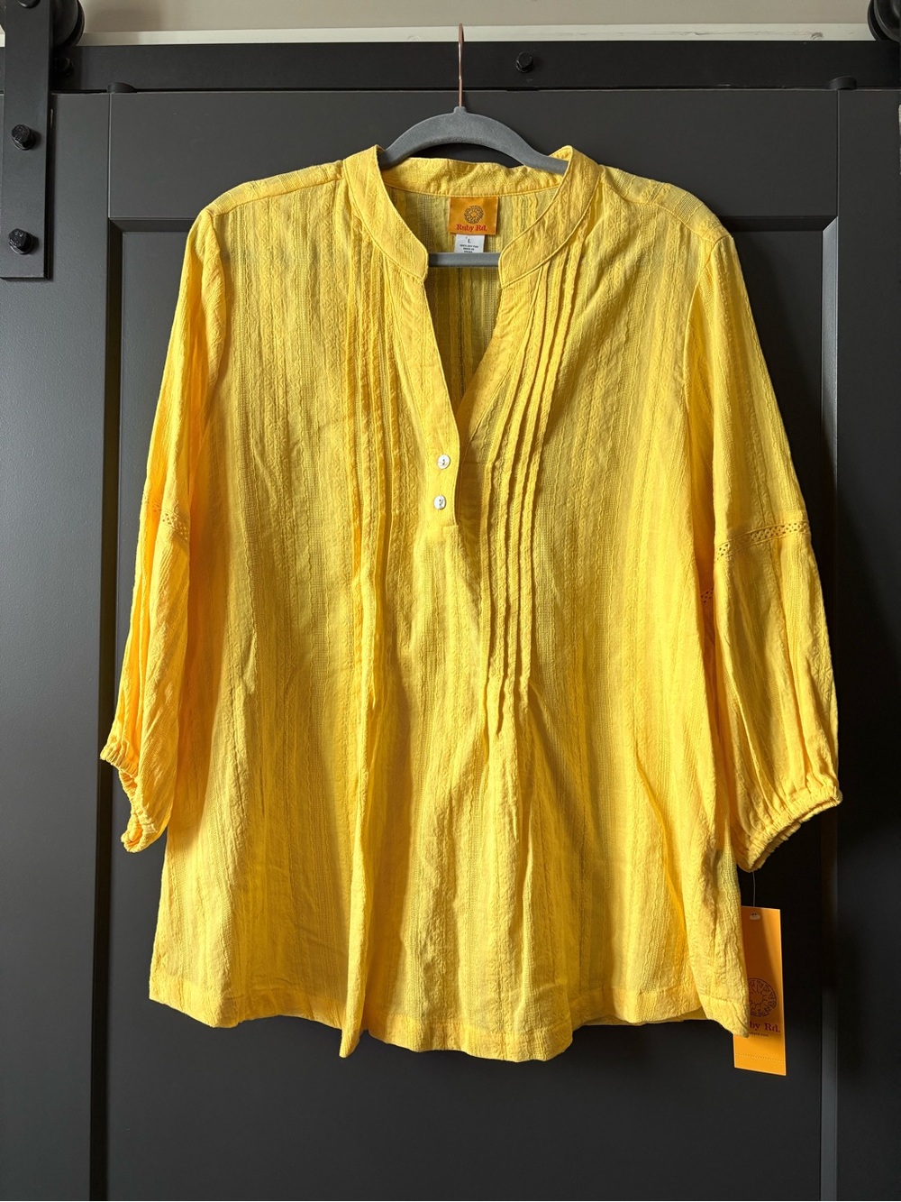 Ruby Rd. Bright Yellow Pintuck Tunic Top | 100% cotton